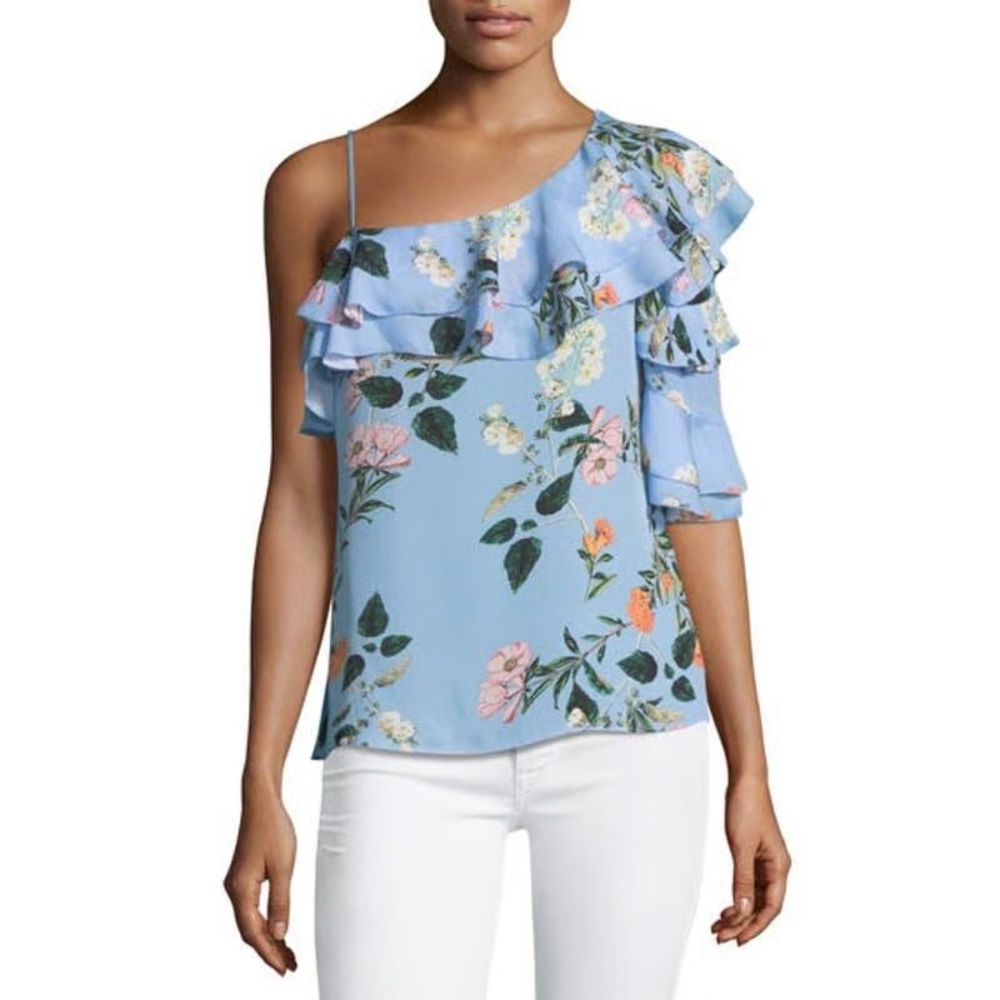 NWT Parker Blue Floral Ruffle Blouse